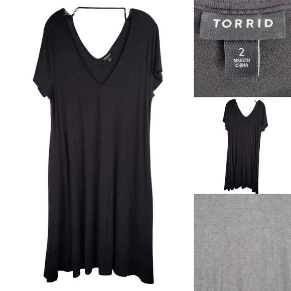 Torrid Short Sleeve Skate Dress A- Line Black Stretch Womens Plus Size 2X Rayon - Picture 1 of 8